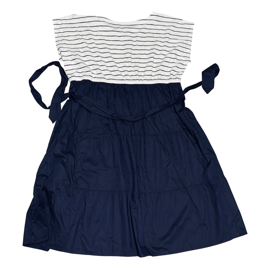 J. Jill Mixed Media Dress Womens 3X Cream Navy NWT Striped Tiered Knit Woven - Picture 9 of 12